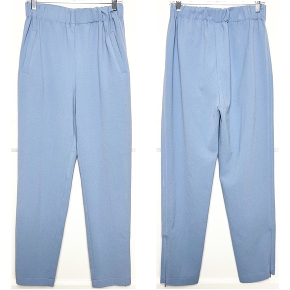 GANNI Textured Crepe High Rise Elastic Waist Cropped Ankle Zip Slim Trousers S - Picture 7 of 12